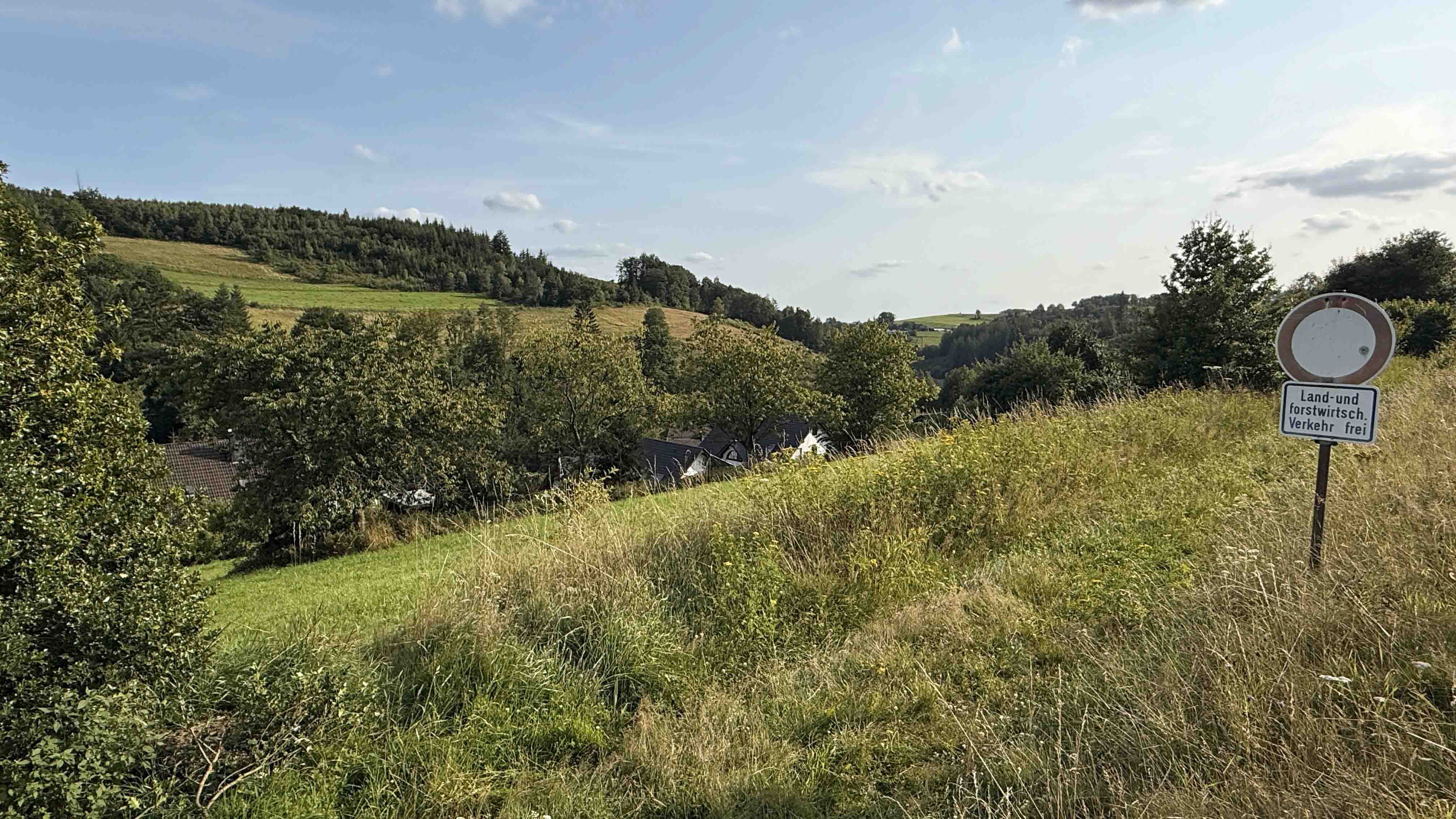 Morsbach-Ellingen: 4.817 m² Bauland in traumhafter Ortsrandlage, Obere Grundstückszufahrt mit Fernblick